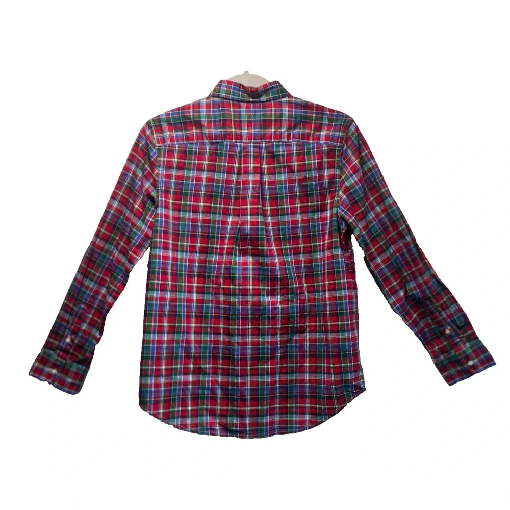 Ralph Lauren Shirt Boys Large 14-16 Red Blue Plaid Long Sleeve Button Down Pony